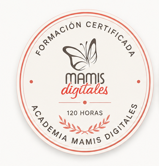 Sello de formación certificada de la Academia Mamis Digitales